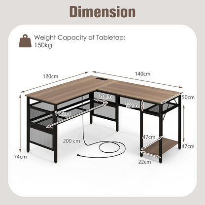 Goflame L Shaped Desk with Power Outlets & USB Ports