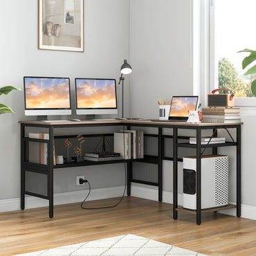 Goflame L Shaped Desk with Power Outlets & USB Ports