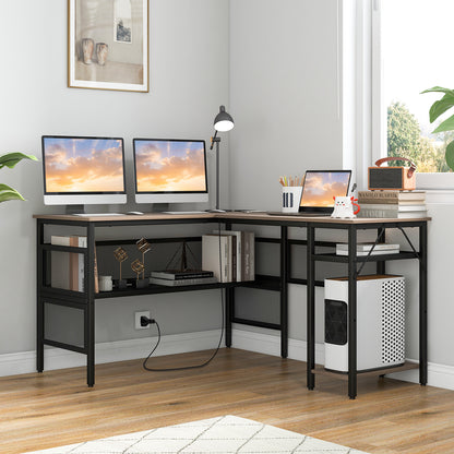 Goflame L Shaped Desk with Power Outlets & USB Ports