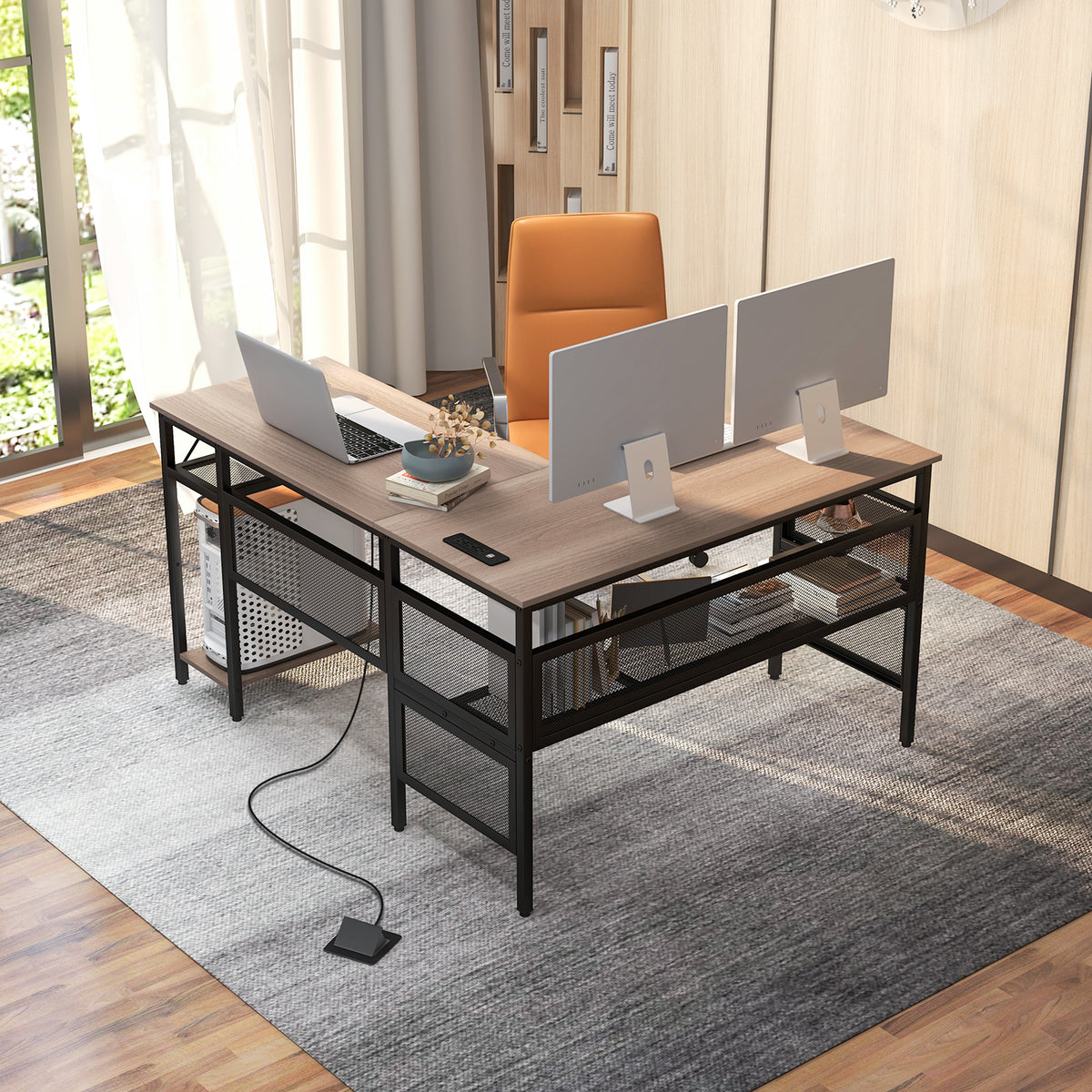 Goflame L Shaped Desk with Power Outlets & USB Ports