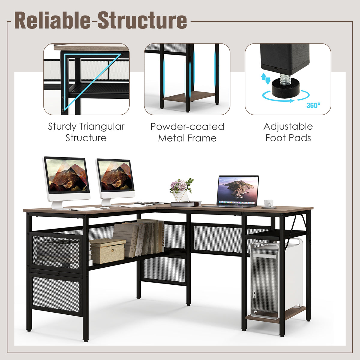 Goflame L Shaped Desk with Power Outlets & USB Ports