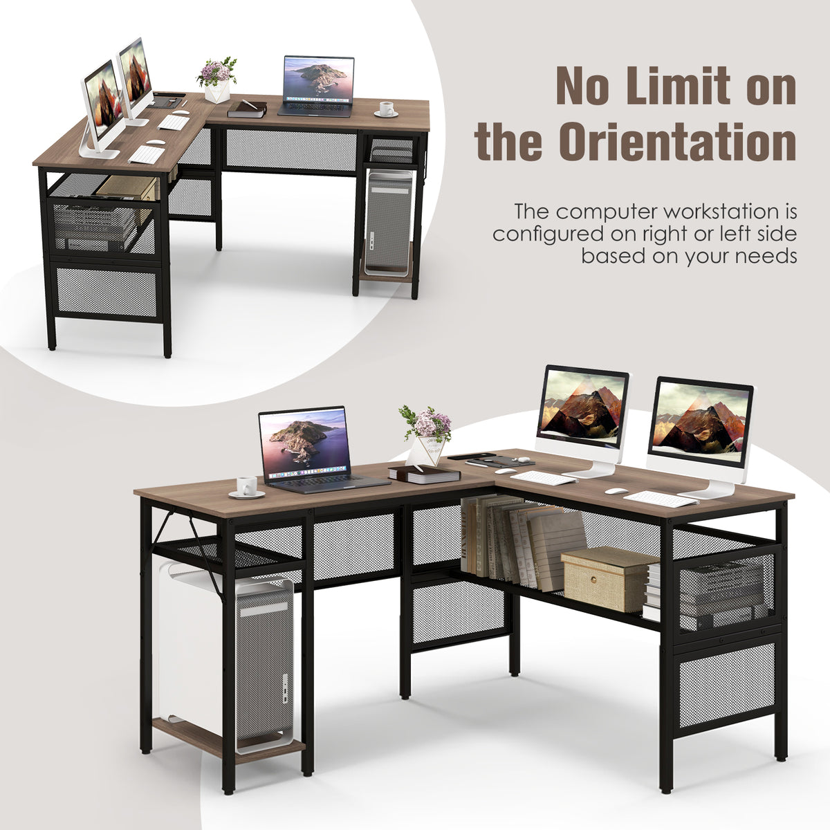 Goflame L Shaped Desk with Power Outlets & USB Ports