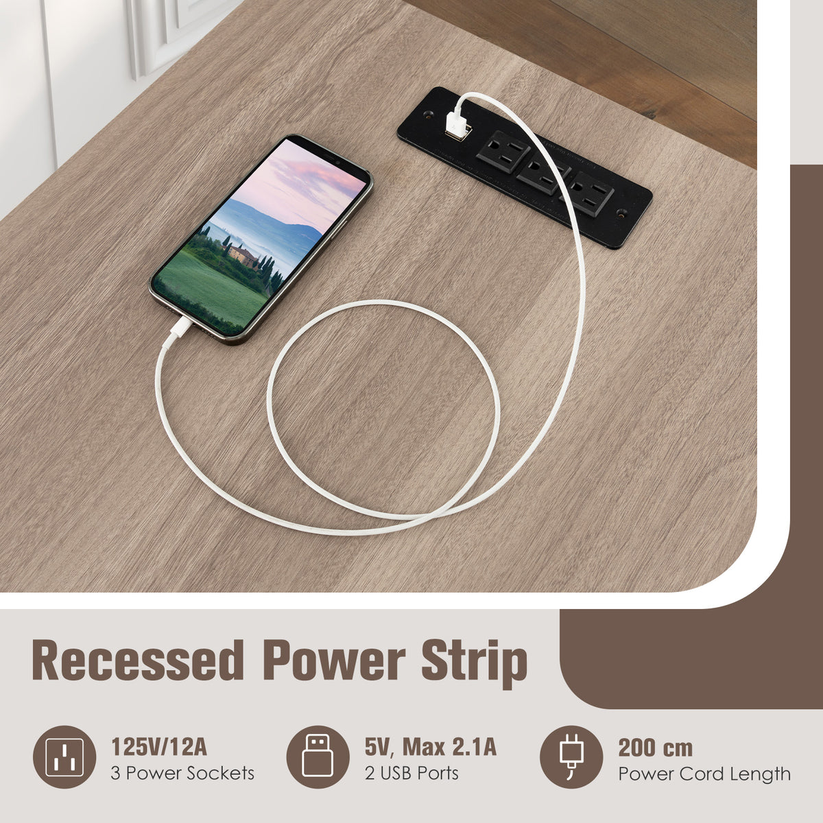 Goflame L Shaped Desk with Power Outlets & USB Ports