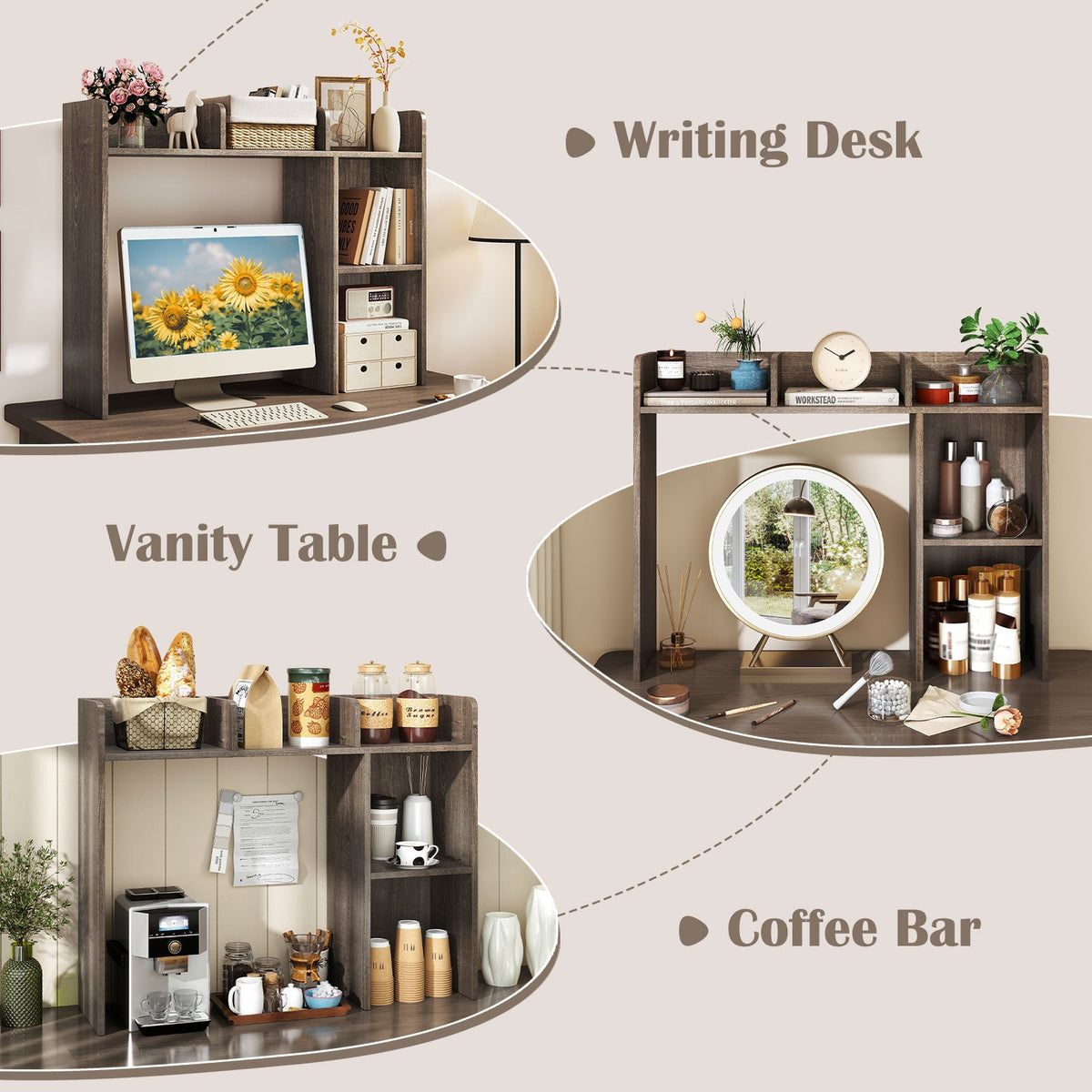 Goflame Desktop Bookshelf, Wood Desk Hutch Organizer for 27 Inch Computer Monitor