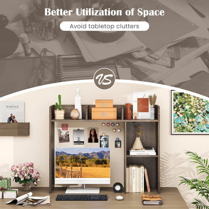 Goflame Desktop Bookshelf, Wood Desk Hutch Organizer for 27 Inch Computer Monitor