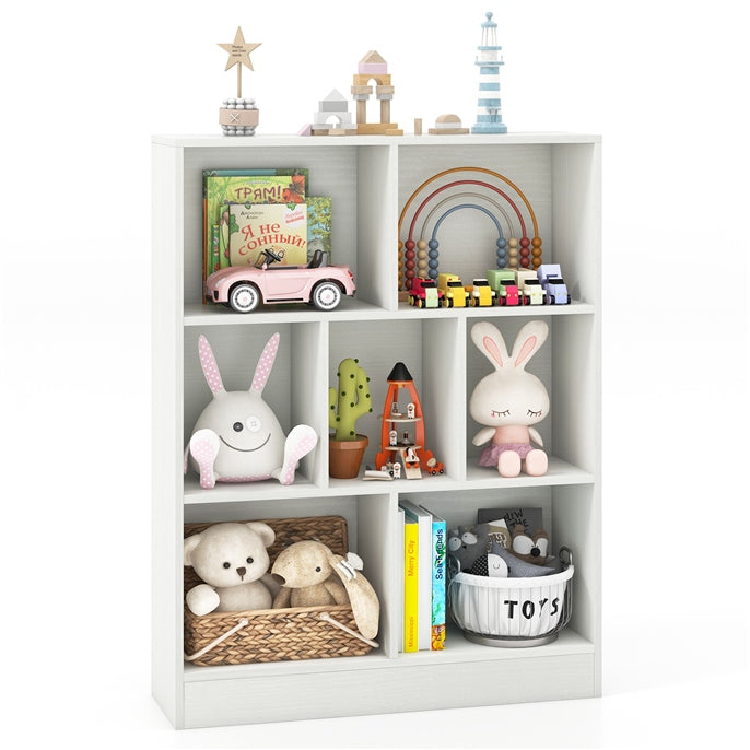 Goflame 7 Cube Bookcase 4-Tier Freestanding Bookshelf w/ 7 Open Compartments