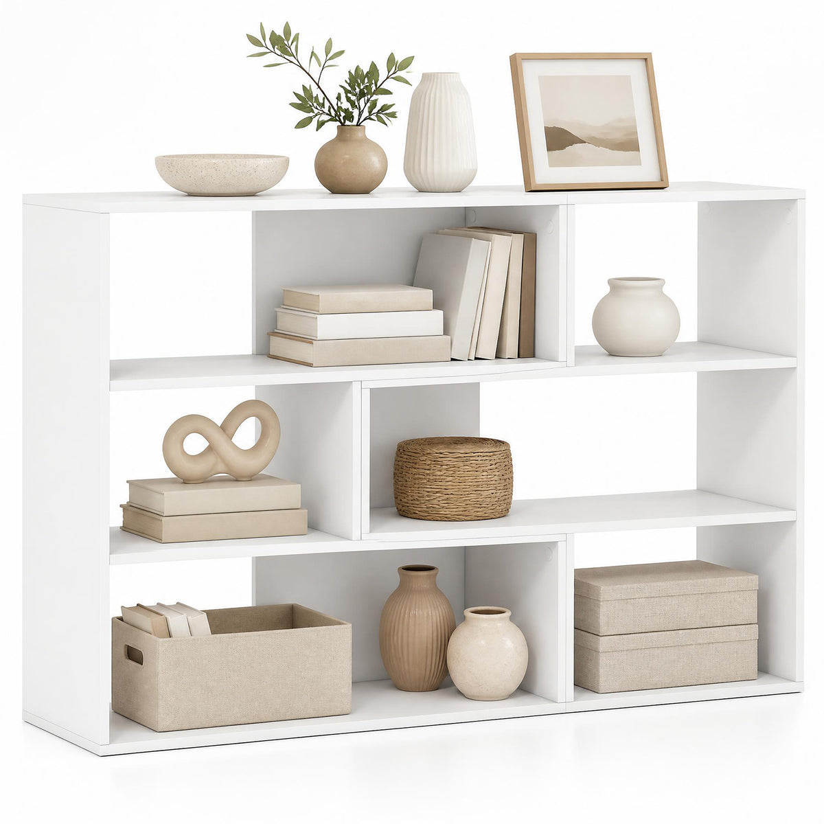 Goflame 3-Tier Bookshelf, Wooden Concave Bookcase for Small Space | Modern Freestanding Display Storage Shelves