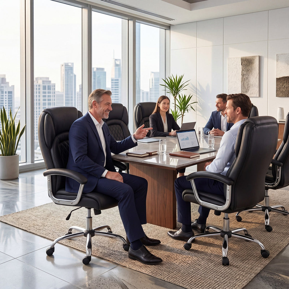 Goflame Ergonomic Leather Office Chair – Adjustable Swivel Executive Desk Chair with Armrests & Rocking Backrest