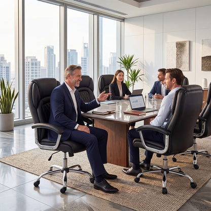 Goflame Ergonomic Leather Office Chair – Adjustable Swivel Executive Desk Chair with Armrests & Rocking Backrest
