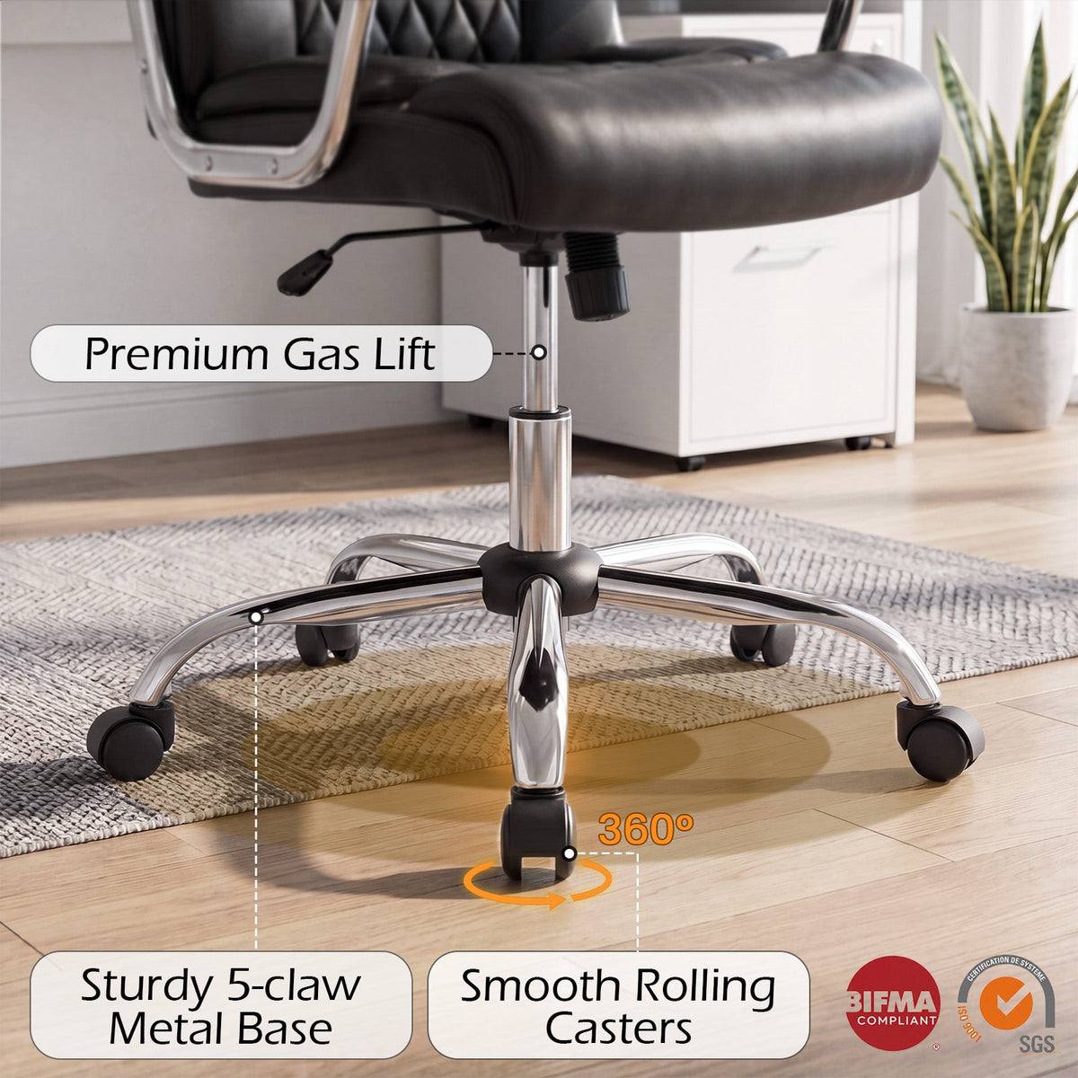 Goflame Ergonomic Leather Office Chair – Adjustable Swivel Executive Desk Chair with Armrests & Rocking Backrest