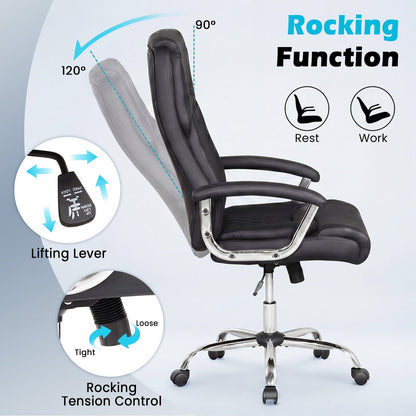 Goflame Ergonomic Leather Office Chair – Adjustable Swivel Executive Desk Chair with Armrests & Rocking Backrest
