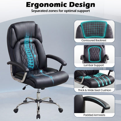 Goflame Ergonomic Leather Office Chair – Adjustable Swivel Executive Desk Chair with Armrests & Rocking Backrest