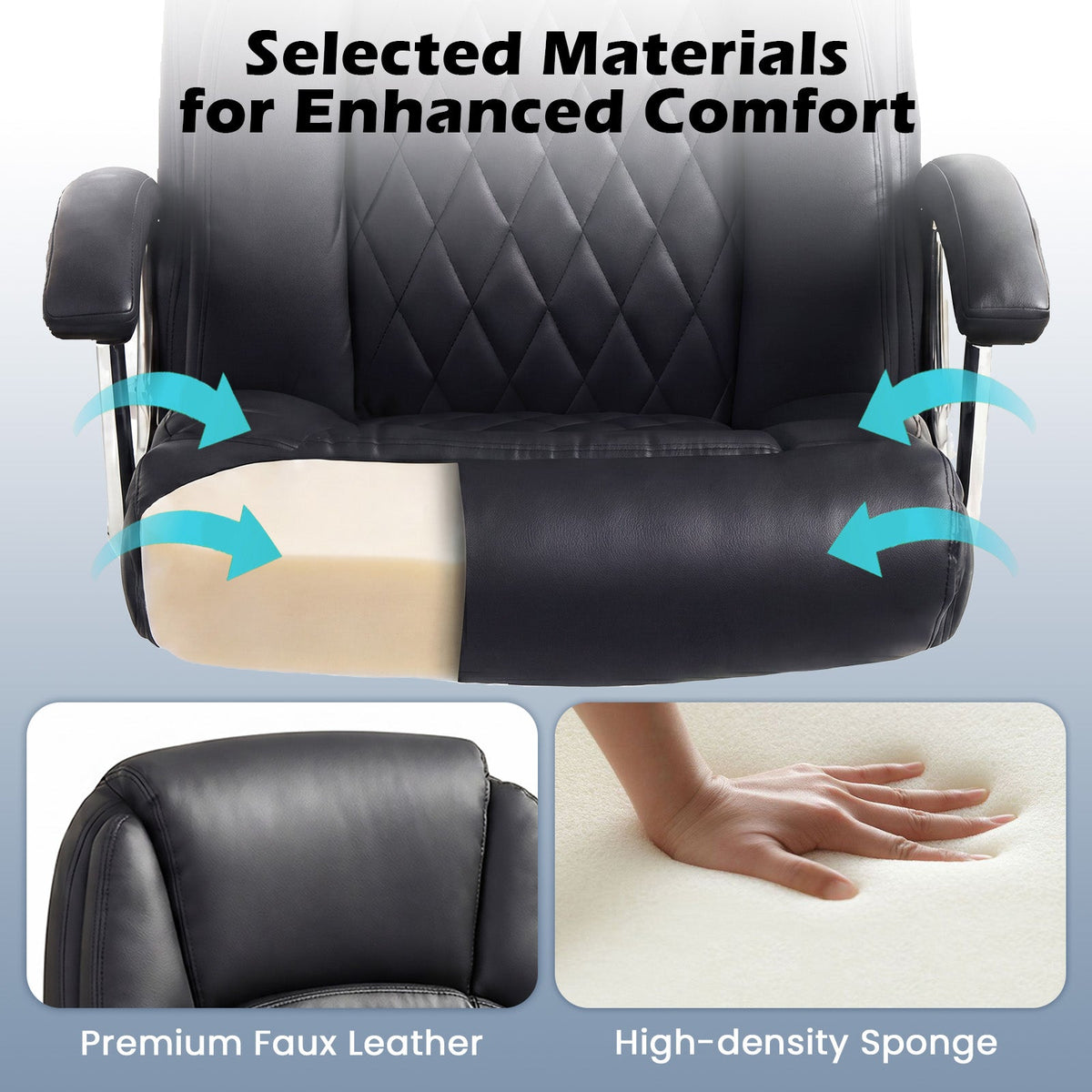 Goflame Ergonomic Leather Office Chair – Adjustable Swivel Executive Desk Chair with Armrests & Rocking Backrest