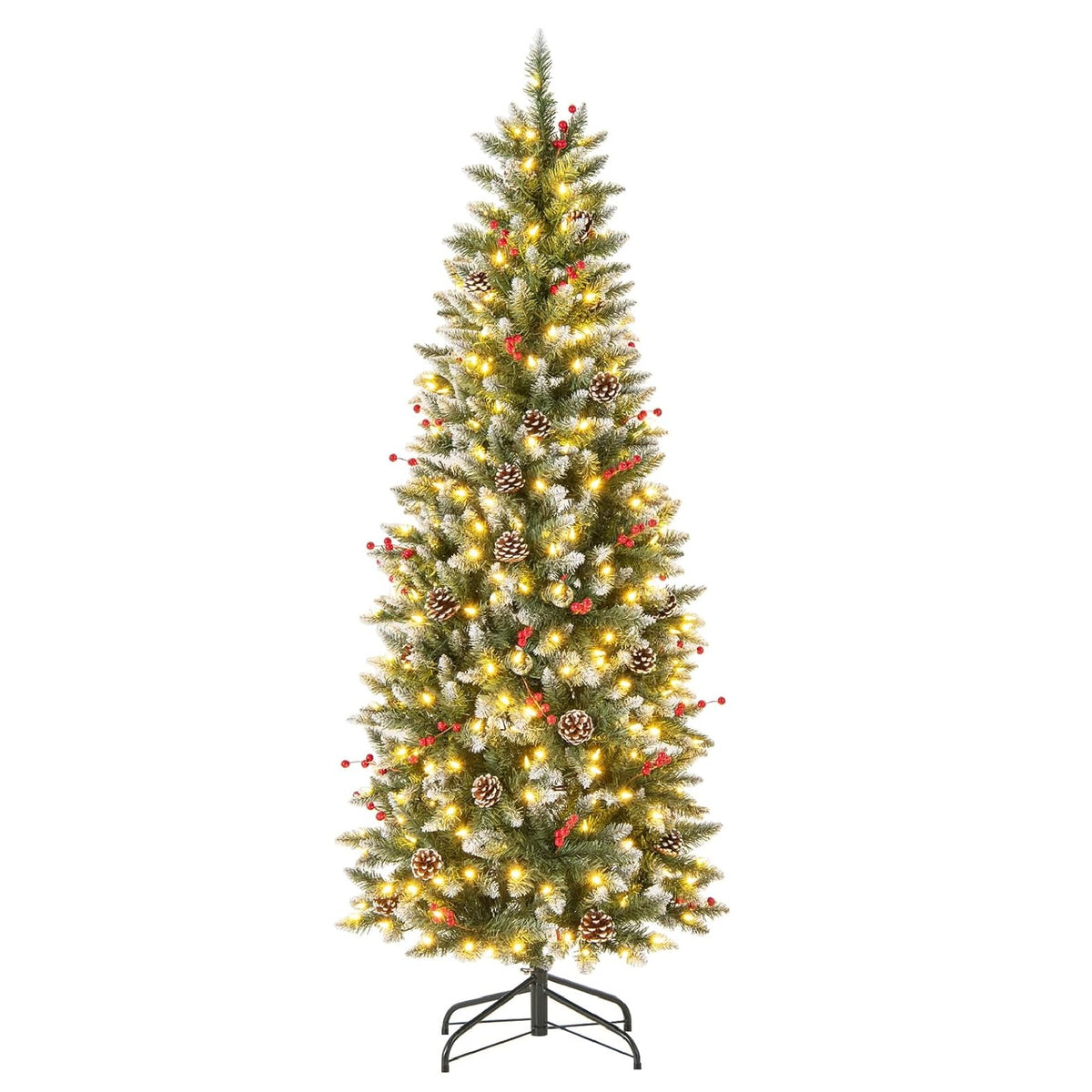 5FT Pre-Lit Pencil Christmas Tree, Artificial Xmas Tree with 408 Branch Tips