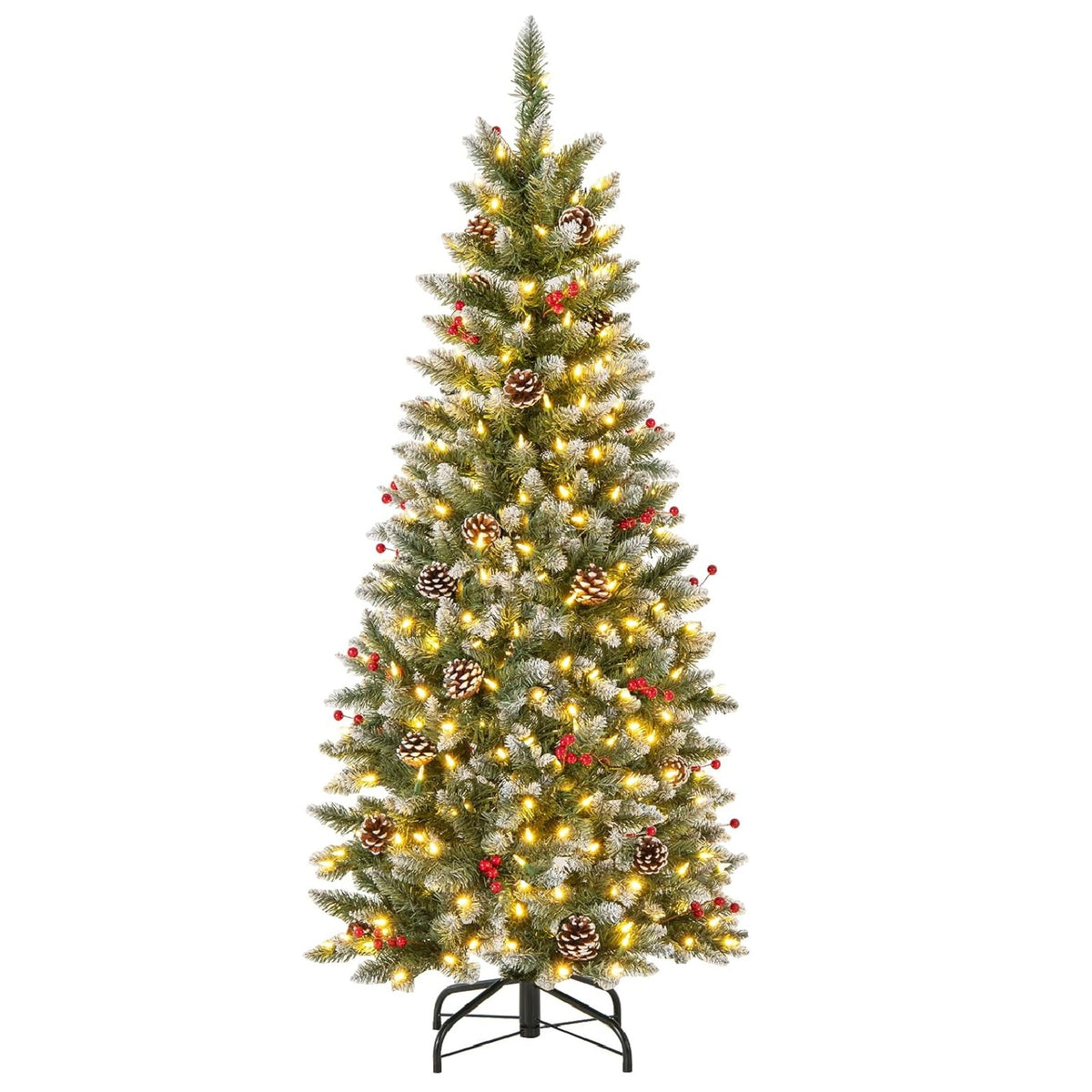 5FT Pre-Lit Pencil Christmas Tree, Artificial Xmas Tree with 408 Branch Tips