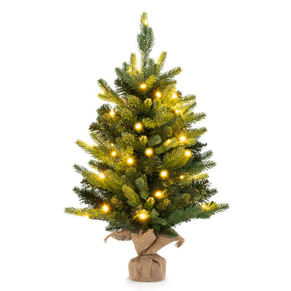 2FT Pre-Lit Artificial Mini Christmas Tree, Small Tabletop Xmas Fir Tree with 234 Branch Tips