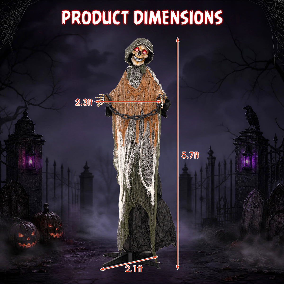 5.7 ft/175 cm Outdoor Life-Size Halloween Decoration with Chain