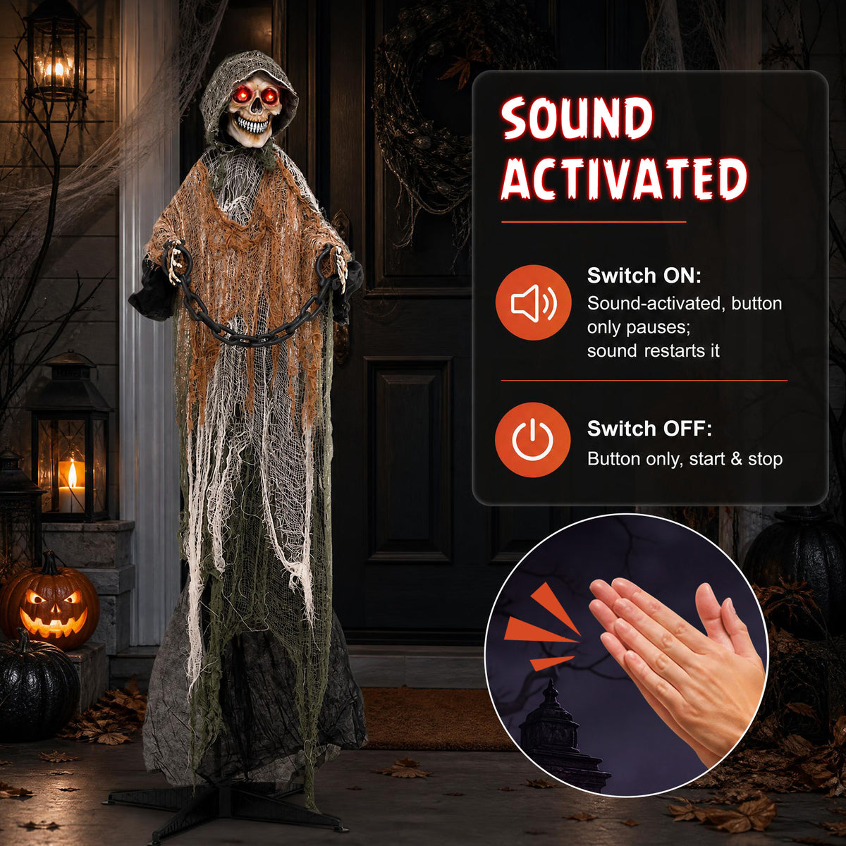 5.7 ft/175 cm Outdoor Life-Size Halloween Decoration with Chain