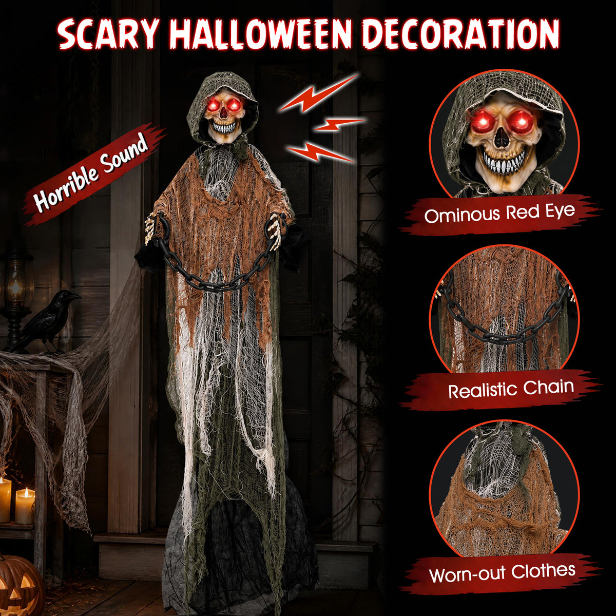 5.7 ft/175 cm Outdoor Life-Size Halloween Decoration with Chain