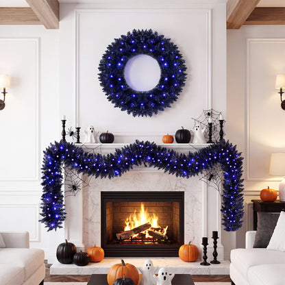 24 Inch/60 CM Wreath & 9 FT/255 CM Garland Set, Pre-Lit & Battery Operated