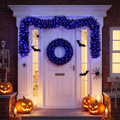 24 Inch/60 CM Wreath & 9 FT/255 CM Garland Set, Pre-Lit & Battery Operated