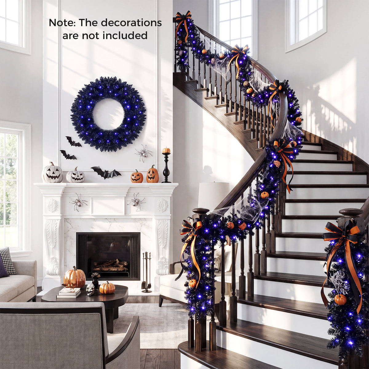 24 Inch/60 CM Wreath & 9 FT/255 CM Garland Set, Pre-Lit & Battery Operated