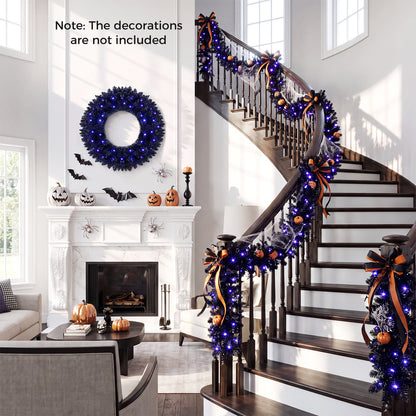 24 Inch/60 CM Wreath & 9 FT/255 CM Garland Set, Pre-Lit & Battery Operated