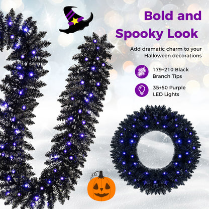 24 Inch/60 CM Wreath & 9 FT/255 CM Garland Set, Pre-Lit & Battery Operated