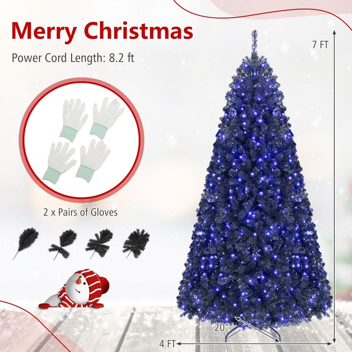 7/6 ft Decoration Tree for Christmas Halloween, Pre-Lit, Black