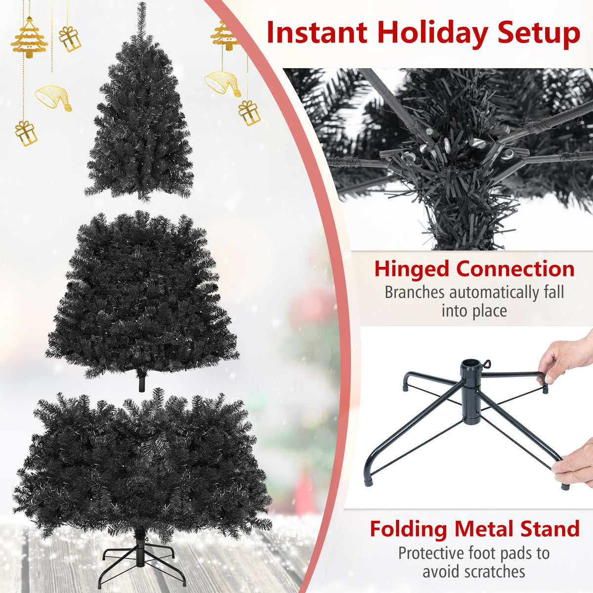7/6 ft Decoration Tree for Christmas Halloween, Pre-Lit, Black