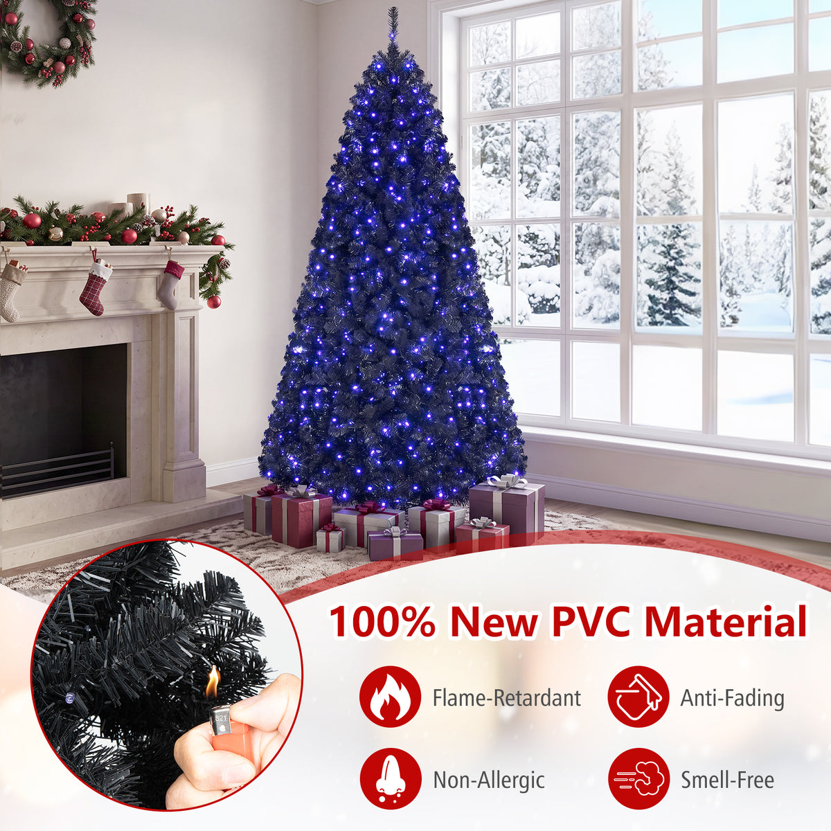 7/6 ft Decoration Tree for Christmas Halloween, Pre-Lit, Black
