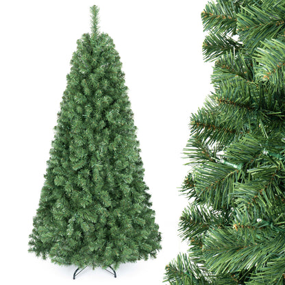 7/6/8 FT Pre-Lit Christmas Tree, Artificial Hinged Xmas Tree