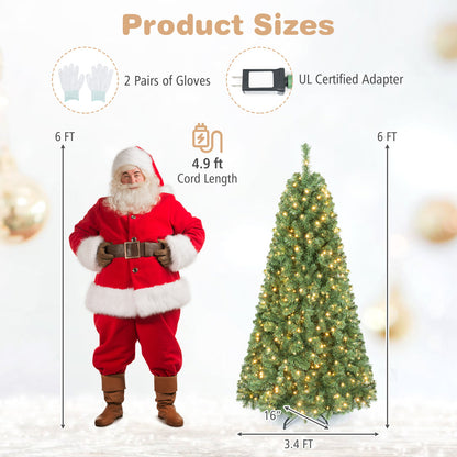 7/6/8 FT Pre-Lit Christmas Tree, Artificial Hinged Xmas Tree