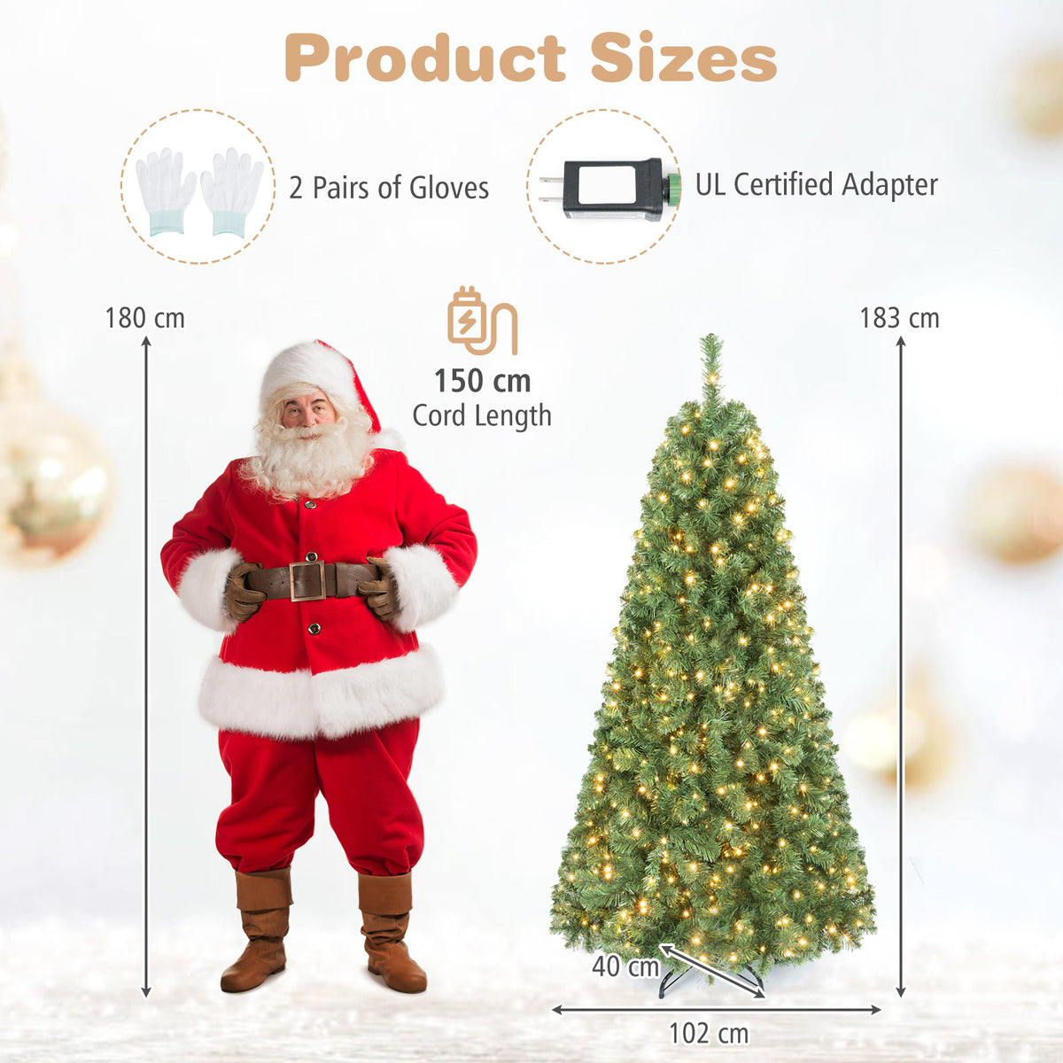 7/6/8 FT Pre-Lit Christmas Tree, Artificial Hinged Xmas Tree