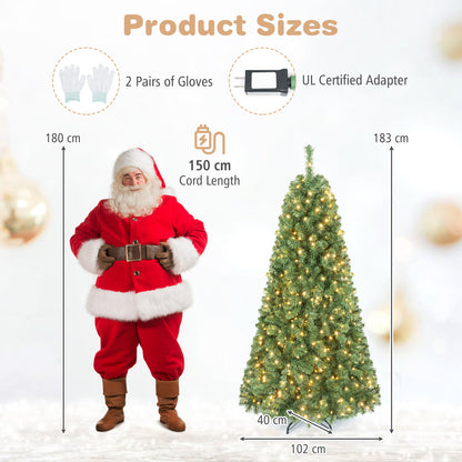 7/6/8 FT Pre-Lit Christmas Tree, Artificial Hinged Xmas Tree