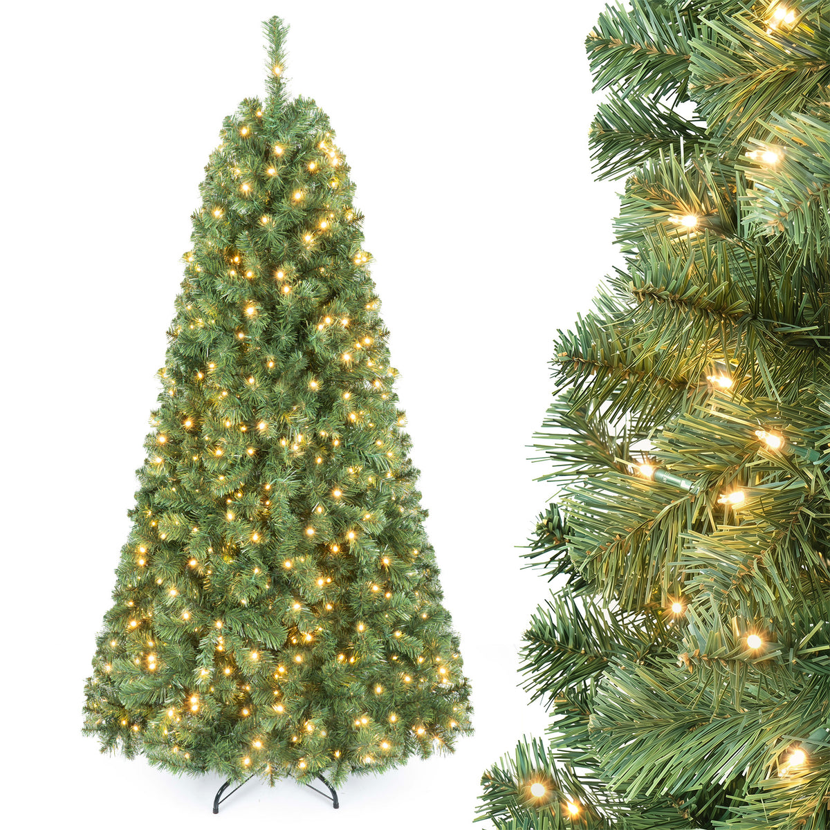 7/6/8 FT Pre-Lit Christmas Tree, Artificial Hinged Xmas Tree