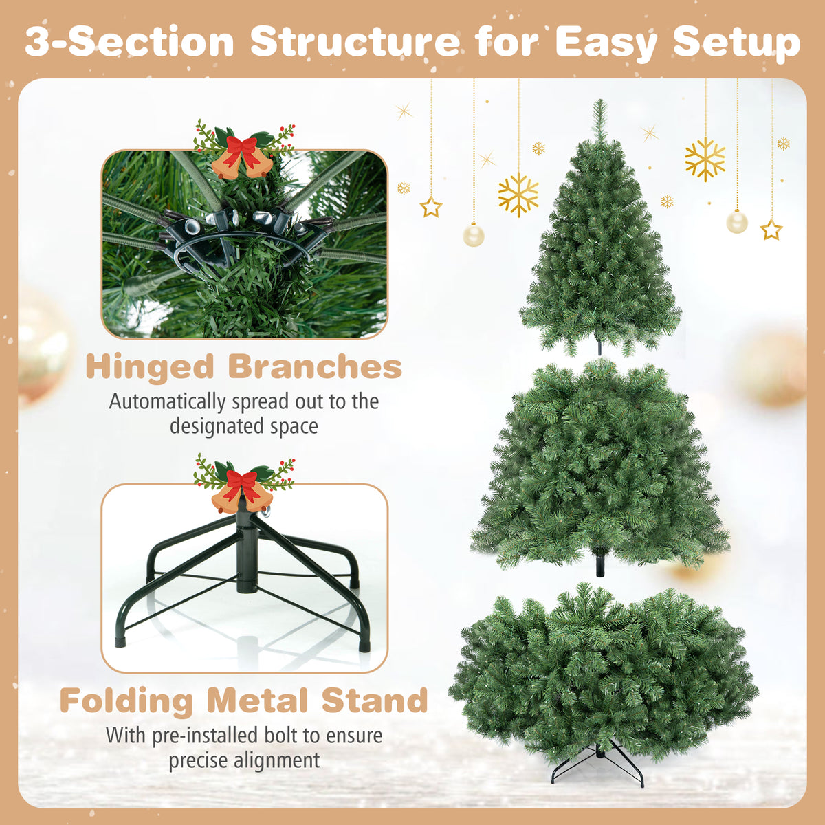 7/6/8 FT Pre-Lit Christmas Tree, Artificial Hinged Xmas Tree