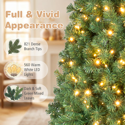 7/6/8 FT Pre-Lit Christmas Tree, Artificial Hinged Xmas Tree