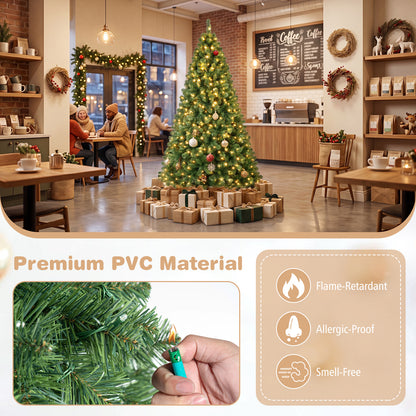 7/6/8 FT Pre-Lit Christmas Tree, Artificial Hinged Xmas Tree