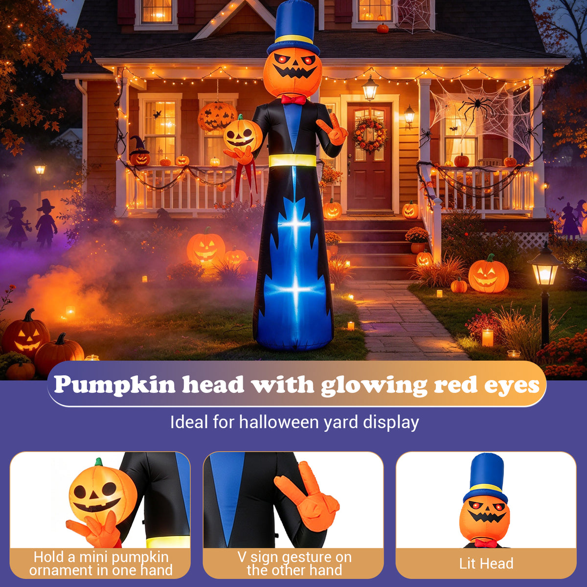 10 FT Animated Halloween Inflatable Pumpkin Gentleman Decoration