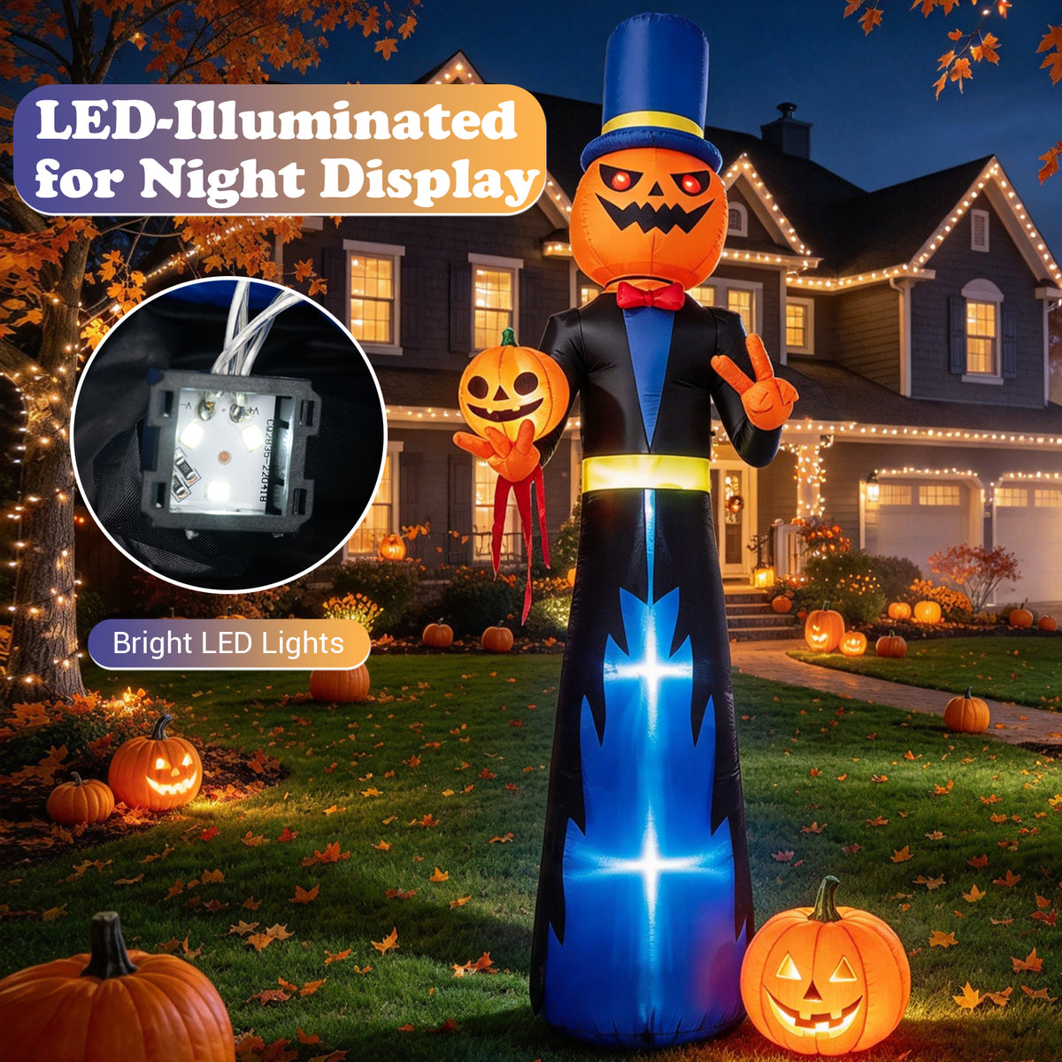 10 FT Animated Halloween Inflatable Pumpkin Gentleman Decoration