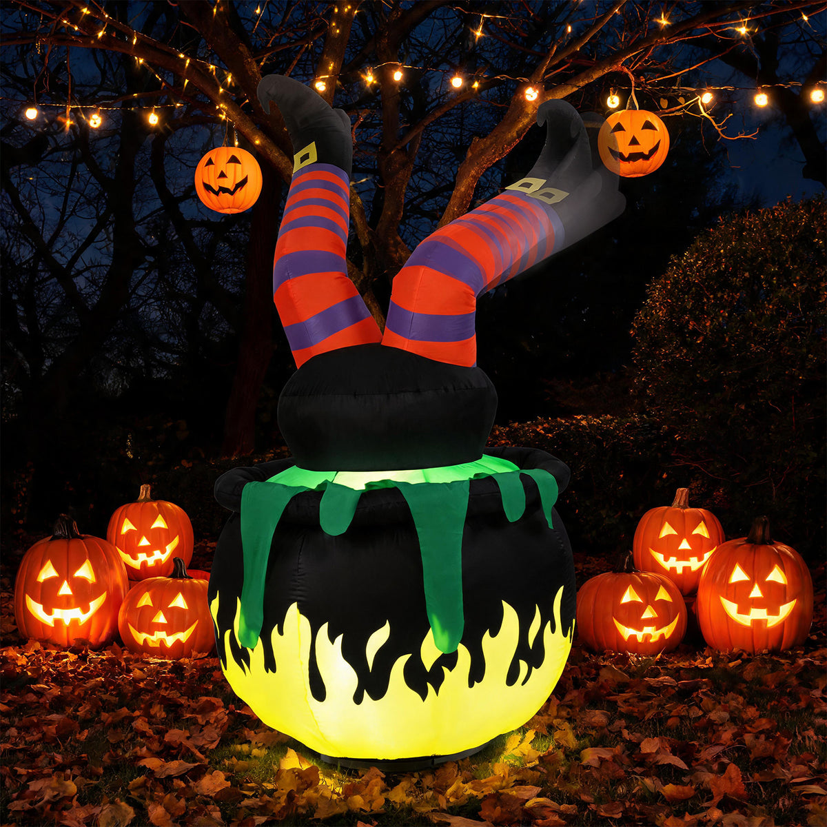 6 FT/185 cm Animated Halloween Inflatable Kicking Witch w/ LED Light