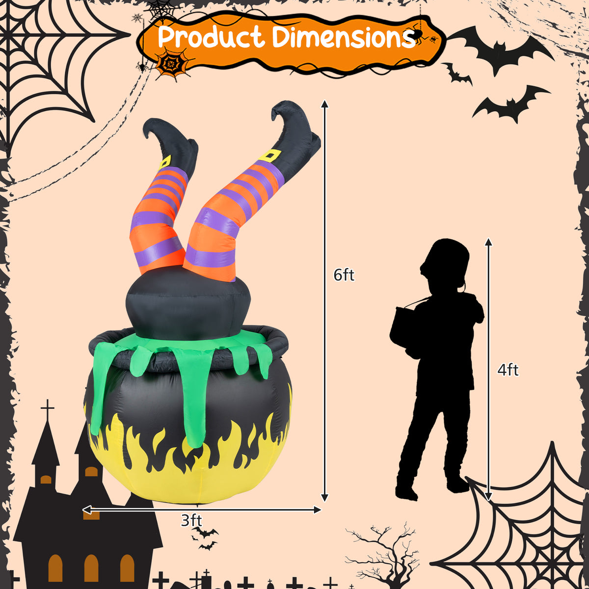 6 FT/185 cm Animated Halloween Inflatable Kicking Witch w/ LED Light