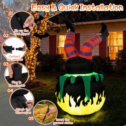 6 FT/185 cm Animated Halloween Inflatable Kicking Witch w/ LED Light