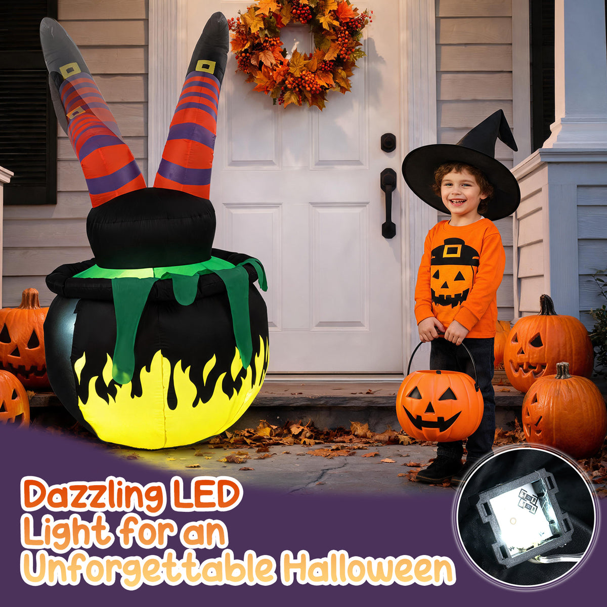6 FT/185 cm Animated Halloween Inflatable Kicking Witch w/ LED Light