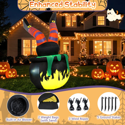 6 FT/185 cm Animated Halloween Inflatable Kicking Witch w/ LED Light