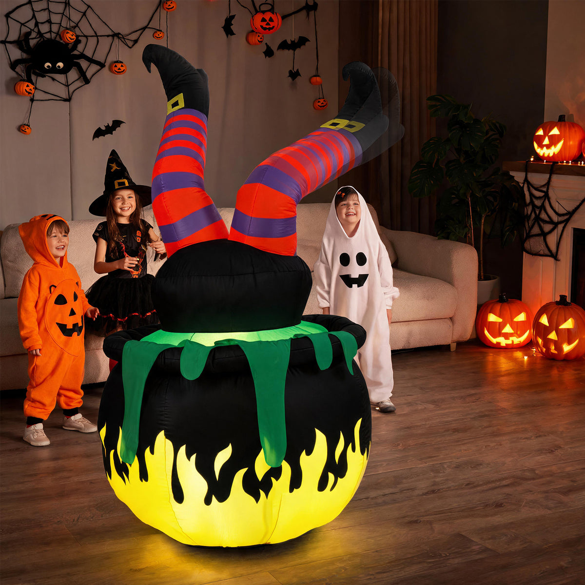 6 FT/185 cm Animated Halloween Inflatable Kicking Witch w/ LED Light