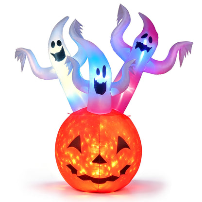 6 FT/ 185 CM Inflatable Ghost Pumpkin w/ Colorful Lights