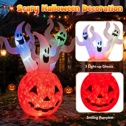 6 FT/ 185 CM Inflatable Ghost Pumpkin w/ Colorful Lights