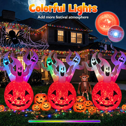 6 FT/ 185 CM Inflatable Ghost Pumpkin w/ Colorful Lights